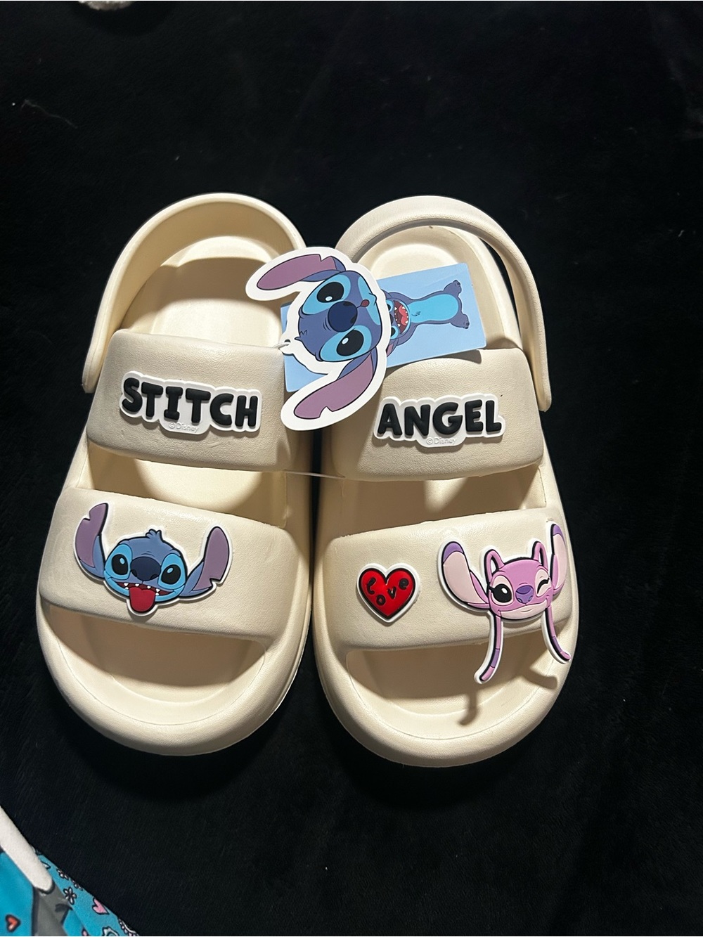 Stitch & Angel Ivory Kids Slide Sandals – Character Double-Strap Slides